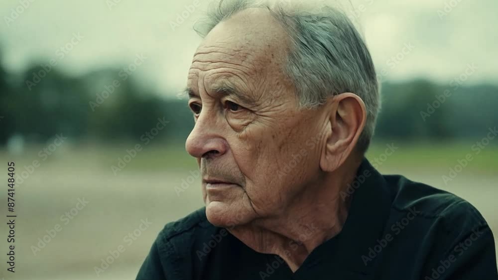 Close up of an old man sitting outside and looking very lonely. Close up of an old man sitting outside and looking very lonely.