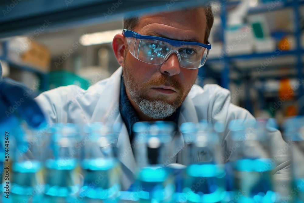 Close-Up of Scientist Performing Experiment in Laboratory With Test Tubes Close-Up of Scientist Performing Experiment in Laboratory With Test Tubes