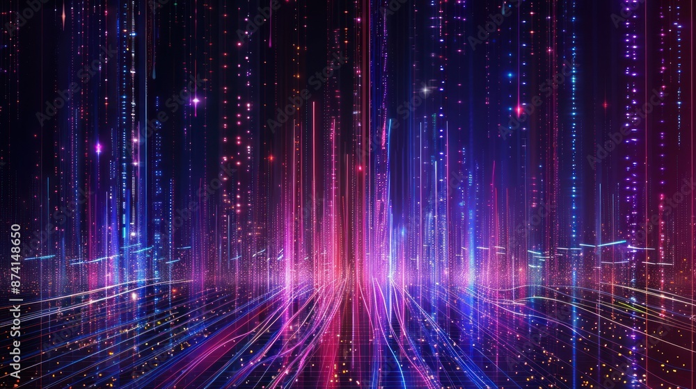 Digital Cityscape of Glowing Lines and Stars Digital Cityscape of Glowing Lines and Stars