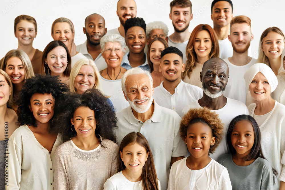 A large group of happy people from different ethnic groups and different generations of people A large group of happy people from different ethnic groups and different generations of people