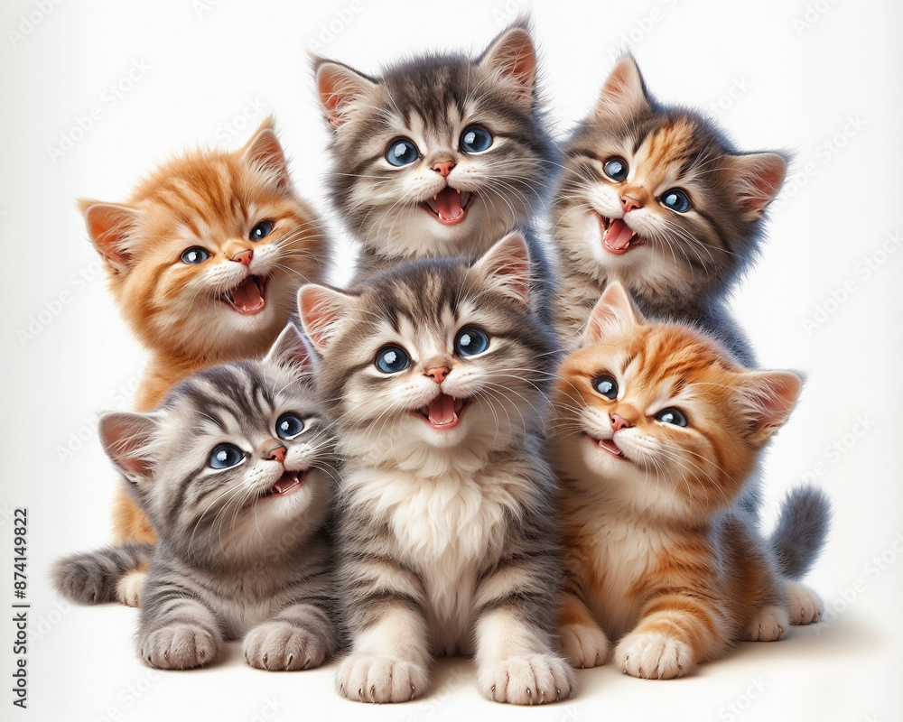 Many cute cat breeds live together. on a white background Many cute cat breeds live together. on a white background