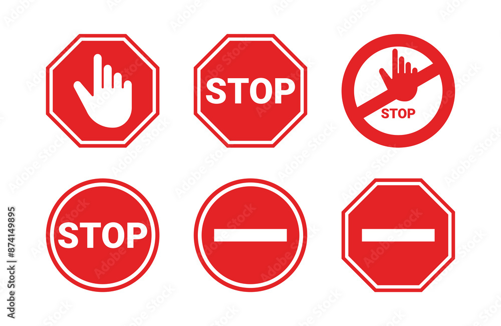 stop sign set icon vector flat design template stop sign set icon vector flat design template