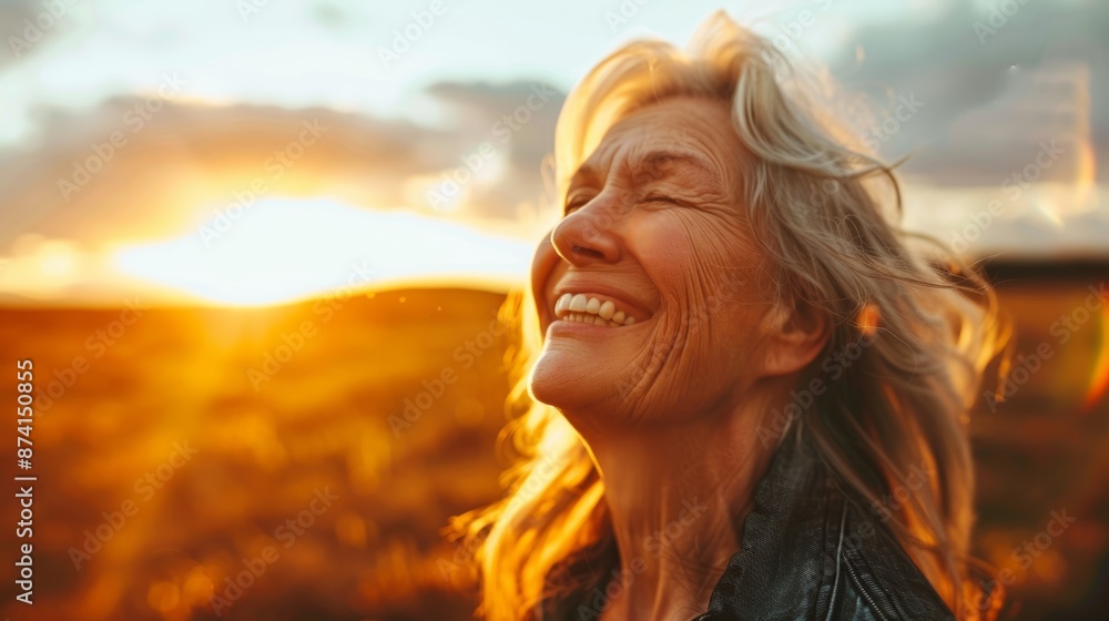 Portrait of beautiful mature woman on sunset field Portrait of beautiful mature woman on sunset field