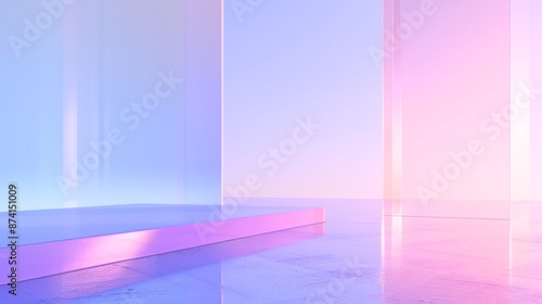 Obraz na płótnie minimalist abstract 3d render of a modern interior with blue and pink gradient lighting and reflective surfaces futuristic digital art background w salonie