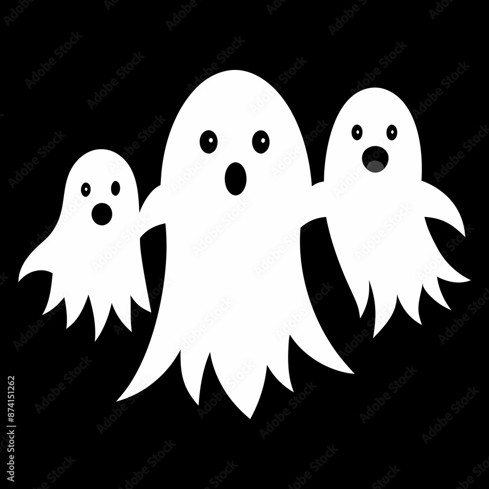 cute Three cartoon ghosts, one in orange and two in white cute Three cartoon ghosts, one in orange and two in white