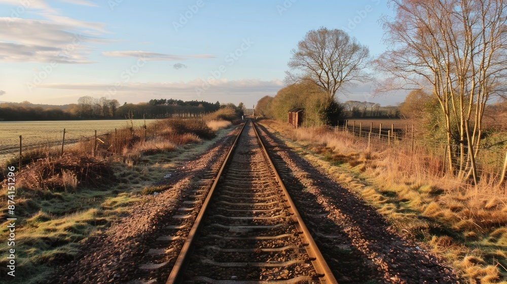 Fototapeta premium A quiet railway track through a countryside landscape.