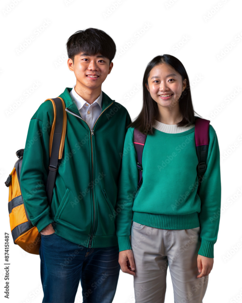 lovely two teenagers student standing, PNG file transparent background. Education in high school college concept. lovely two teenagers student standing, PNG file transparent background. Education in high school college concept.