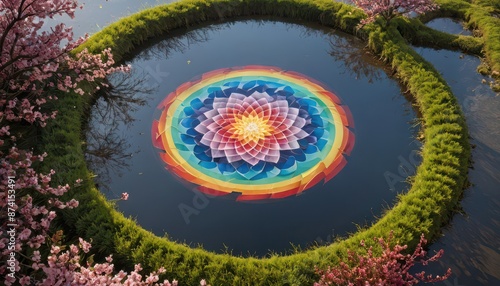 Rainbow Mandala on a Pond.