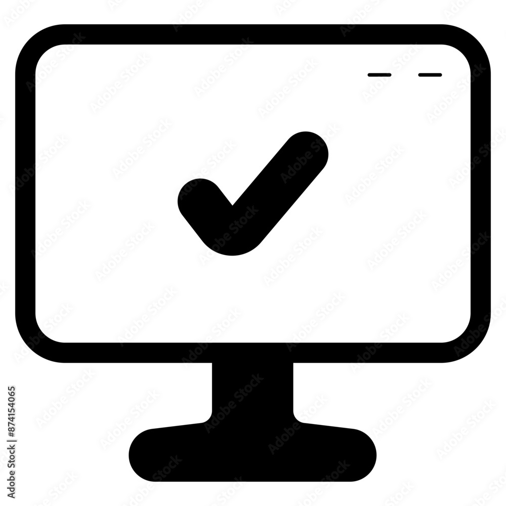 computer monitor with check mark sign icon computer monitor with check mark sign icon