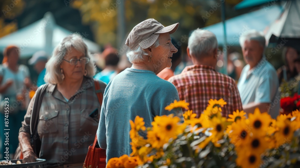 Smiling Senior Woman Shopping for Vegetables at a Bustling Outdoor Market. Generative ai Smiling Senior Woman Shopping for Vegetables at a Bustling Outdoor Market. Generative ai