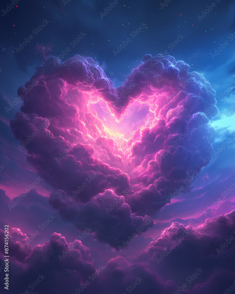 Heart-shaped glowing cloud in a starry night sky Heart-shaped glowing cloud in a starry night sky