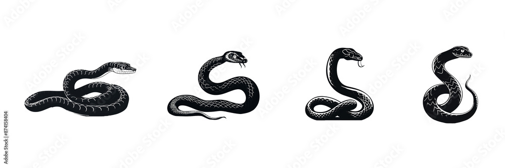 Black snake silhouette cutout. Set of snake animal silhouette on transparent background Black snake silhouette cutout. Set of snake animal silhouette on transparent background