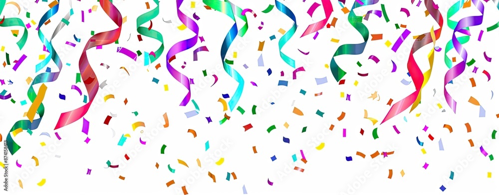 falling confetti and ribbon isolated on white background falling confetti and ribbon isolated on white background