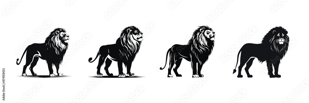 Black lion silhouette cutout. Set of lion animal silhouette on transparent background Black lion silhouette cutout. Set of lion animal silhouette on transparent background