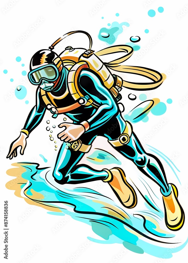 Obraz premium Underwater Explorer - Perfect for educational materials on marine biology, articles about scuba diving, promotional content for diving schools and equipment