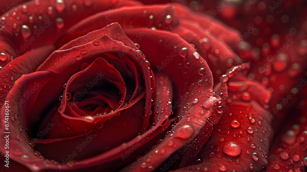 Close up of a red rose flower with water drops on its petals Close up of a red rose flower with water drops on its petals