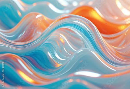 Abstract colorful orange blue liquid background. Swirl neon gradient. Dynamic curve fluid texture. Futuristic holographic digital concept. For wallpaper, backdrop, cover.