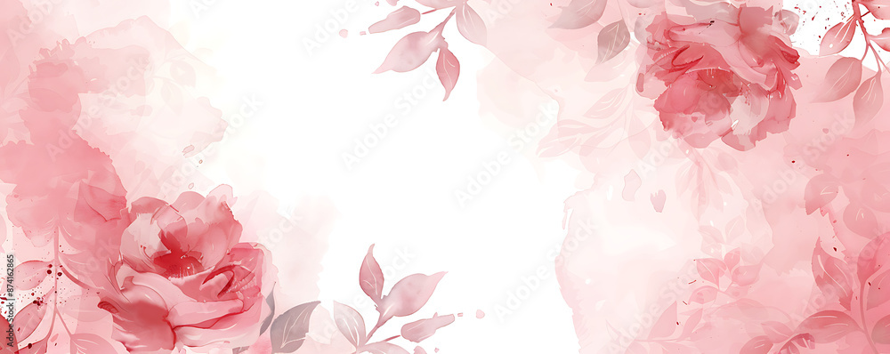 Fototapeta premium Rose flower pink watercolor splash background wedding invitation card template