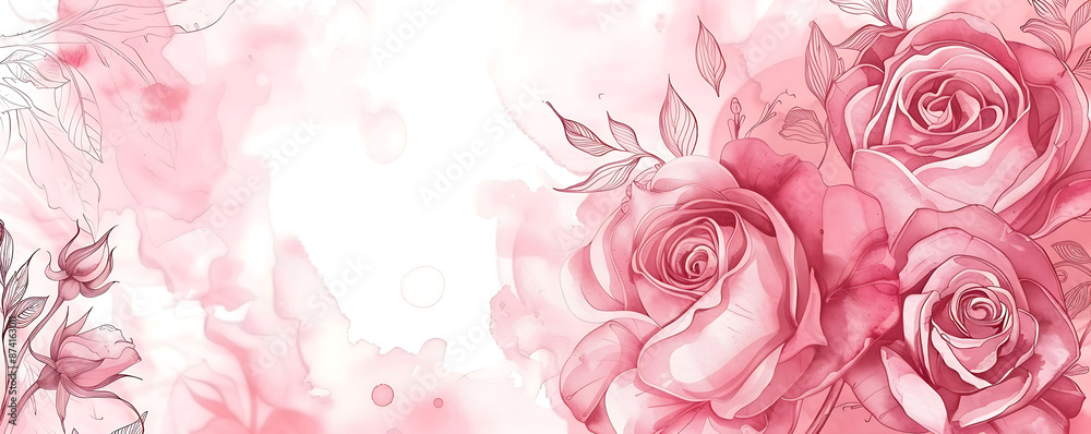Rose flower pink watercolor splash background wedding invitation card template Rose flower pink watercolor splash background wedding invitation card template