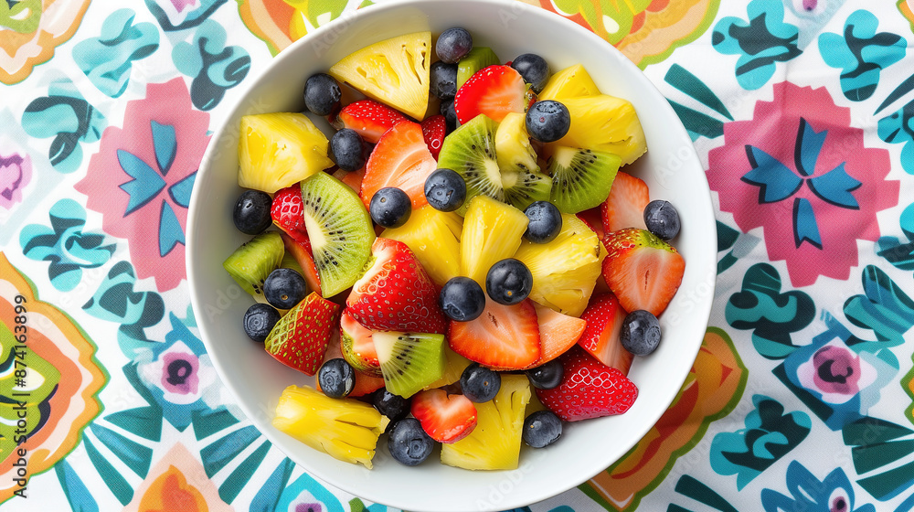 a colorful plate of fruit skewers, featuring strawberries, grapes, pineapple, and melon, set on a picnic blanket a colorful plate of fruit skewers, featuring strawberries, grapes, pineapple, and melon, set on a picnic blanket