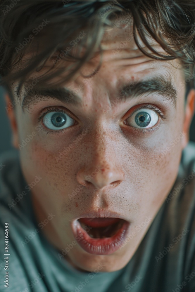 A close-up shot of a person showing surprise, great for editorial or commercial use A close-up shot of a person showing surprise, great for editorial or commercial use