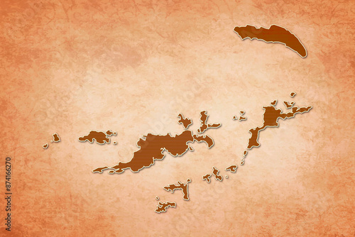 British Virgin Islands Map. British Virgin Islands Map with federal states in A vintage Color Texture Background