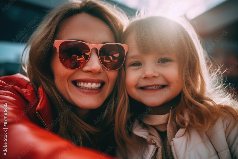 A mother-daughter duo sporting trendy shades, perfect for casual outings or sunny days A mother-daughter duo sporting trendy shades, perfect for casual outings or sunny days