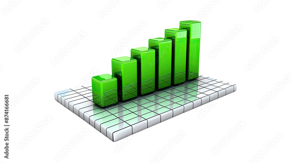 3D bar chart with rising green bars on grid surface, symbolizing business growth, financial success, and positive data trends. 3D bar chart with rising green bars on grid surface, symbolizing business growth, financial success, and positive data trends.