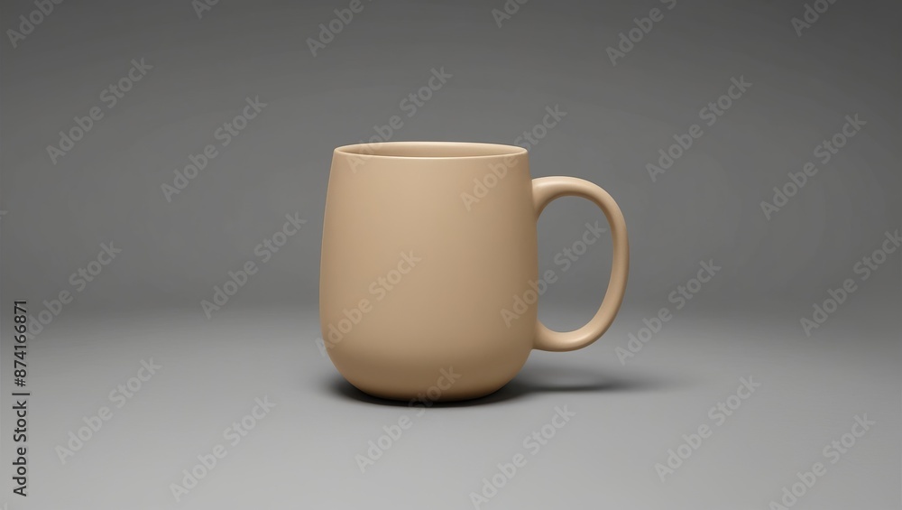Beige ceramic coffee mug mockup on gray background. For showcasing in product displays, marketing materials, or as a design mockup Beige ceramic coffee mug mockup on gray background. For showcasing in product displays, marketing materials, or as a design mockup