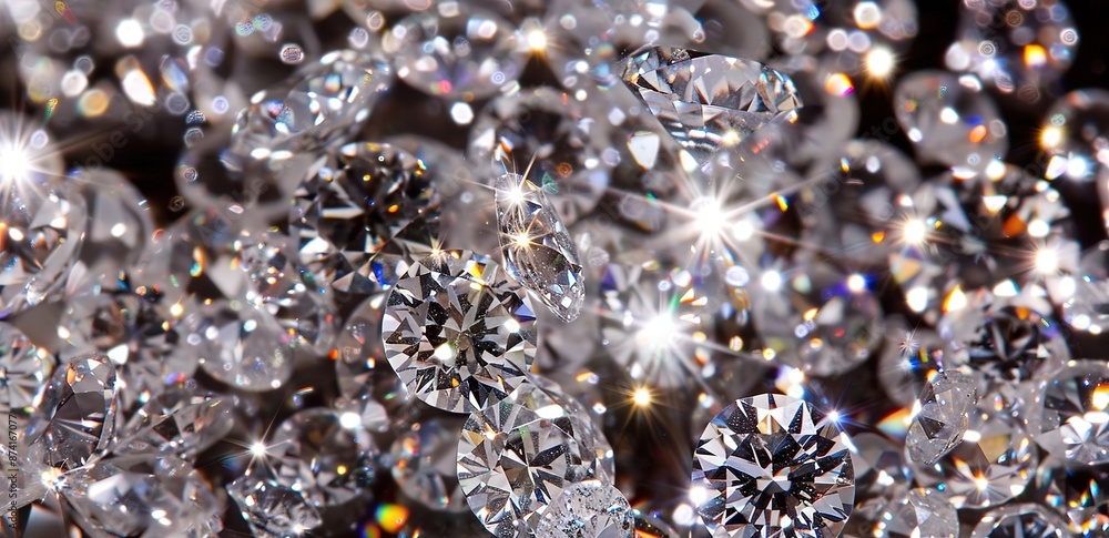 A collection of sparkling diamonds on a white background A collection of sparkling diamonds on a white background