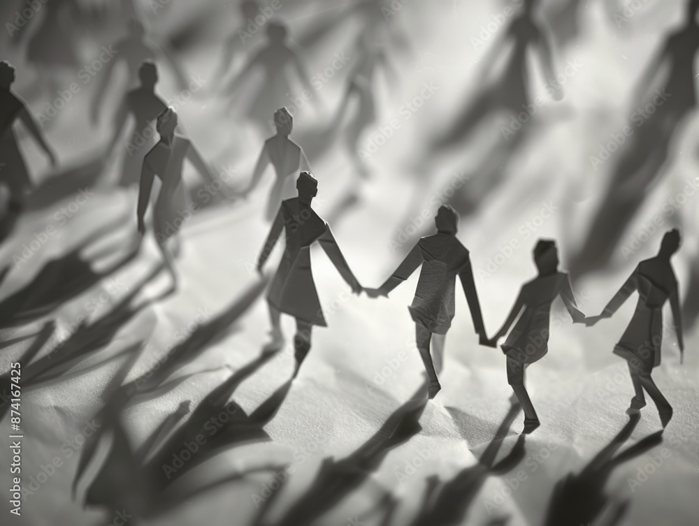 A group of people standing together, holding hands in a symbolic display of unity and togetherness A group of people standing together, holding hands in a symbolic display of unity and togetherness