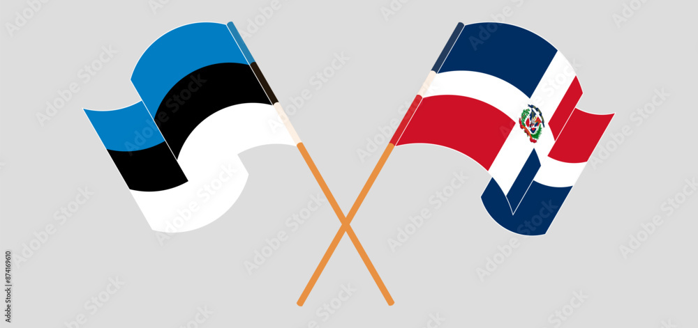 Crossed and waving flags of Estonia and Dominican Republic Crossed and waving flags of Estonia and Dominican Republic