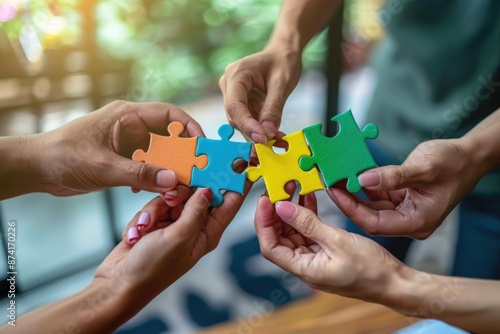 Wallpaper Mural People assembling a jigsaw puzzle, perfect for illustration or advertisement Torontodigital.ca