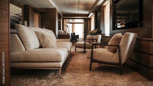 Side view of a modern living room interior with a sofa, armchair © Kartik