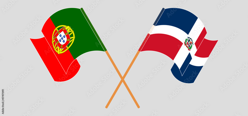Crossed and waving flags of Portugal and Dominican Republic Crossed and waving flags of Portugal and Dominican Republic