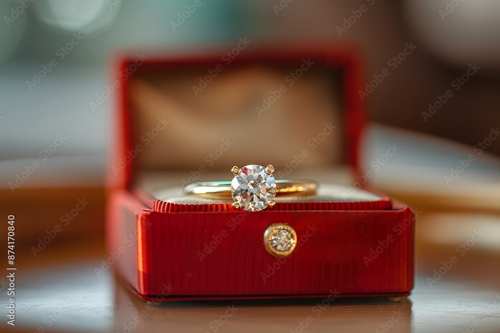 Elegant Diamond Engagement Ring in a Luxurious Red Velvet Box Elegant Diamond Engagement Ring in a Luxurious Red Velvet Box