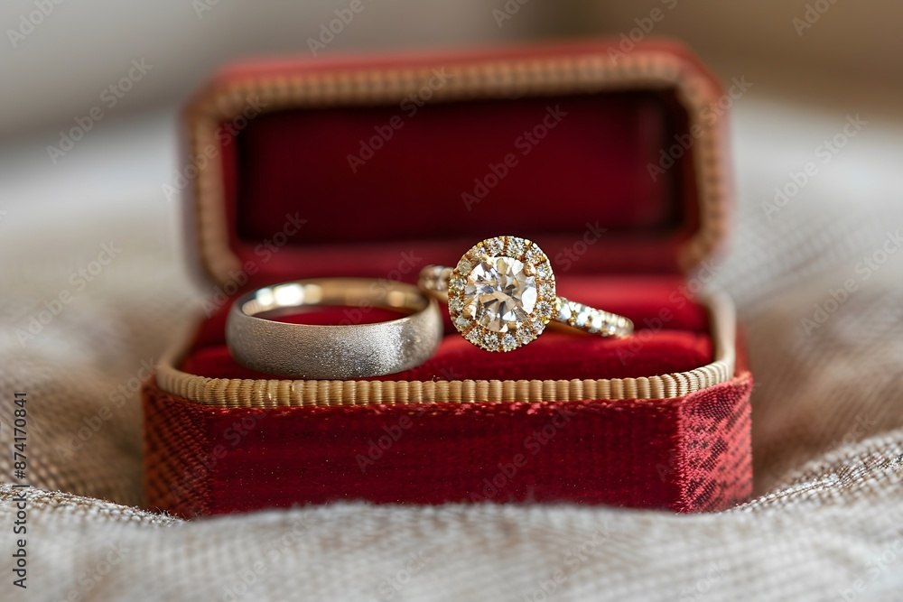 Elegant Wedding Rings in a Luxurious Red Velvet Box Elegant Wedding Rings in a Luxurious Red Velvet Box