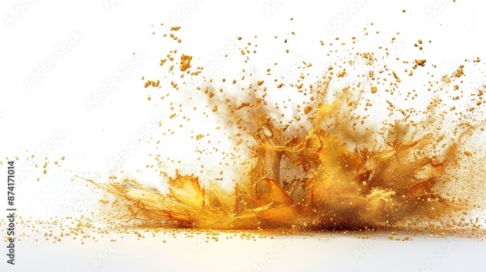Abstract explosion of golden paint on a white background. Abstract explosion of golden paint on a white background.
