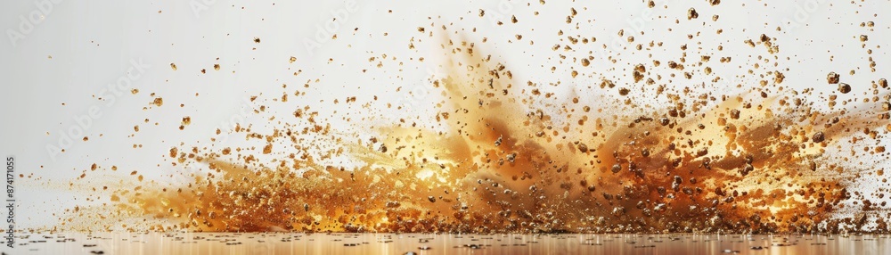 Abstract explosion of brown particles against a white background. Abstract explosion of brown particles against a white background.