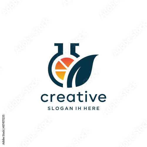 Natural  laboratory logo design concept,  plant, leaf ,fruit/ sun creative symbol of science and medicine, eco lab logo template