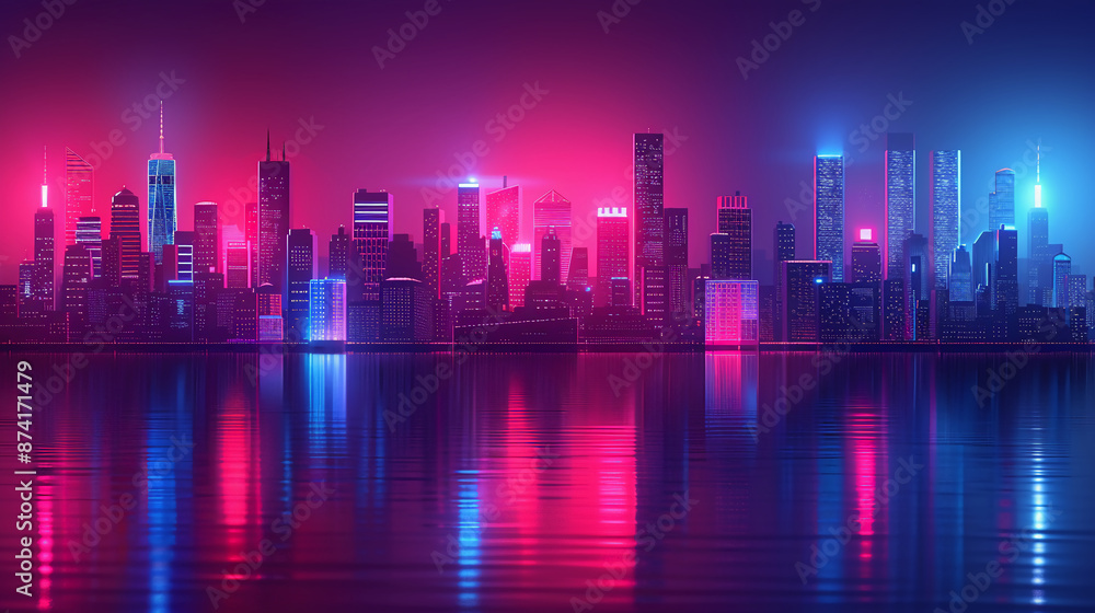 Futuristic Neon Skyline: Geometric Cityscape Reflection Vector Futuristic Neon Skyline: Geometric Cityscape Reflection Vector