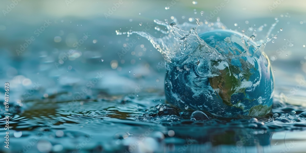 Earth submerged in water with a splash, symbolizing the importance of protecting our planet. Earth submerged in water with a splash, symbolizing the importance of protecting our planet.