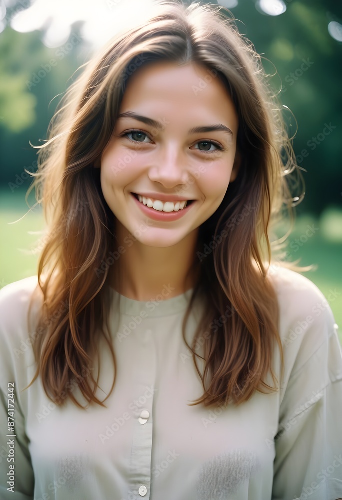 A young Caucasian woman smiling at the camera A young Caucasian woman smiling at the camera