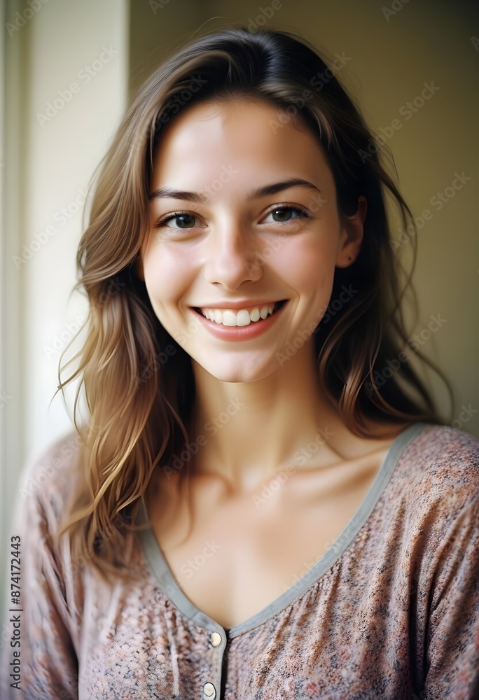 A young Caucasian woman smiling at the camera A young Caucasian woman smiling at the camera