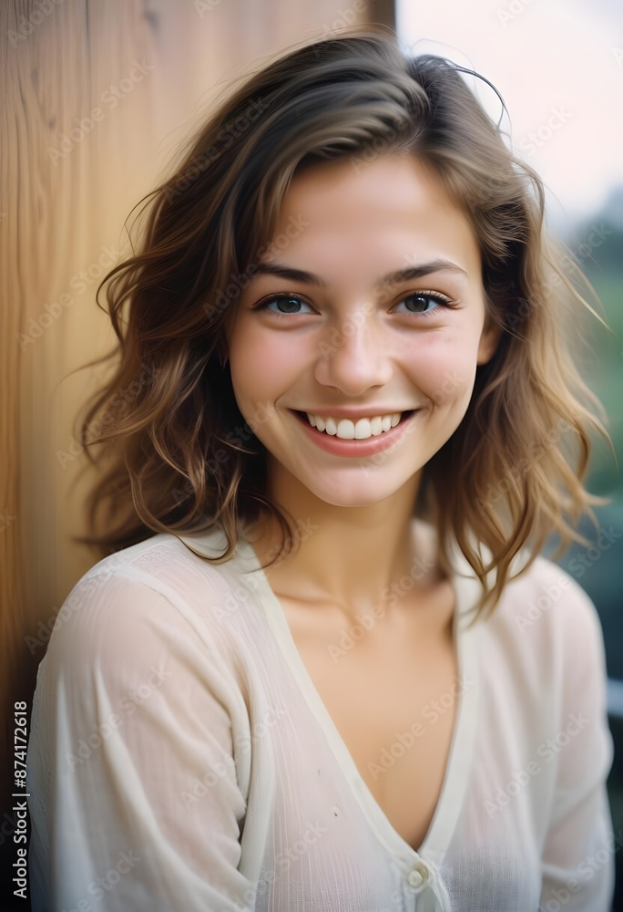 A young Caucasian woman smiling at the camera A young Caucasian woman smiling at the camera