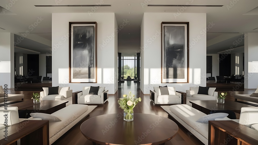 contemporary living room design, two vertical frames on white wall background contemporary living room design, two vertical frames on white wall background
