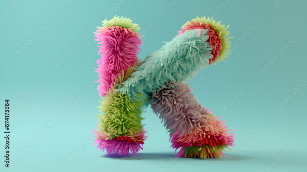 3D rendering of a colorful, furry lowercase letter 3D rendering of a colorful, furry lowercase letter