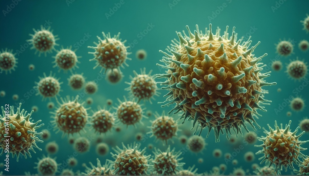 Microscopic View of Flu Virus in Laboratory Setting, Virus Research and Prevention Microscopic View of Flu Virus in Laboratory Setting, Virus Research and Prevention