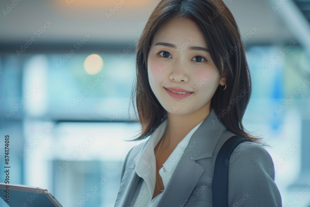 A professional woman holding a tablet computer, ready to work or manage her daily tasks A professional woman holding a tablet computer, ready to work or manage her daily tasks