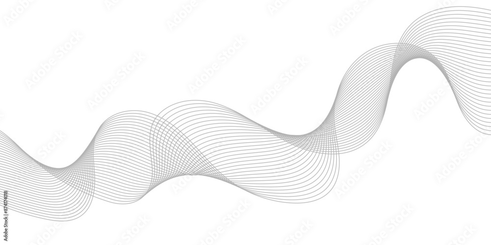 Fototapeta premium Abstract gray wave dynamic curve lines on transparent background with flowing particles. Digital energy waves technology concept. Modern backdrop design for business, presentation, banner.